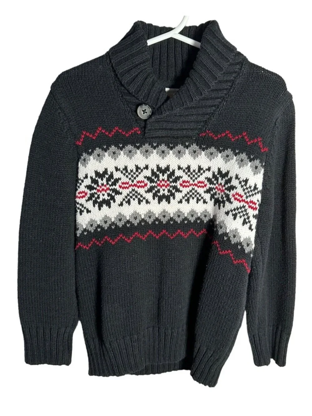 Lot of 2 Gymboree Sweater Shirt Boy 4 XS Black Red Plaid Snowflake Long Sleeve
